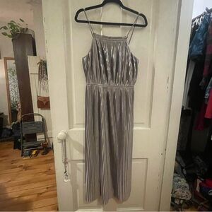 Silver NYE Pleated Midi Dress